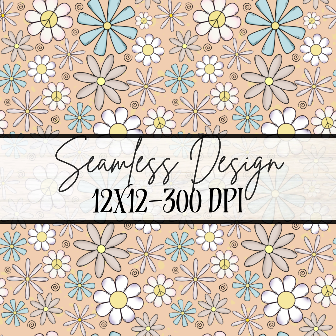 Retro Flowers Peach Seamless-Small Print