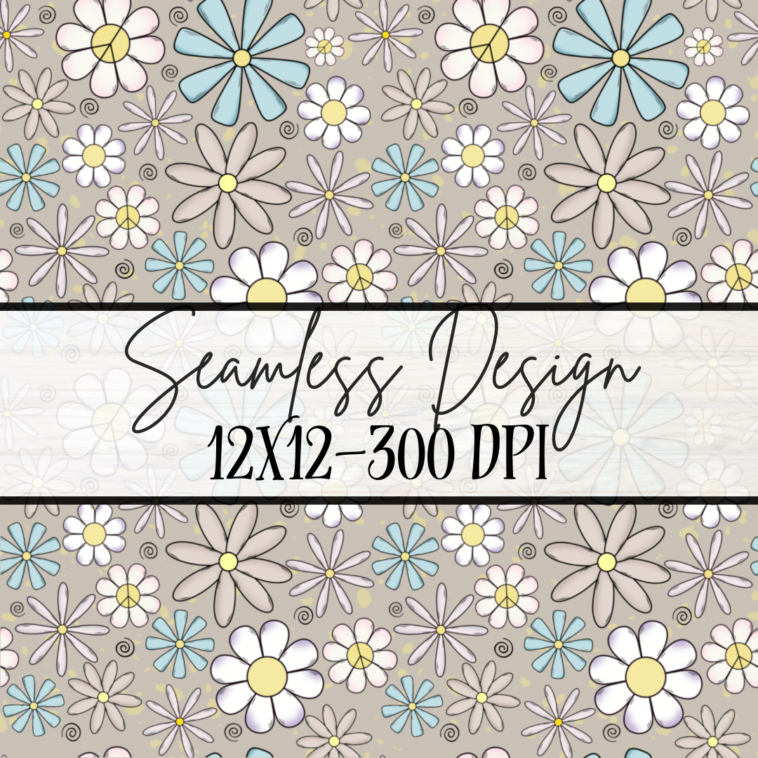 Retro Flowers Gray Seamless- Small Print
