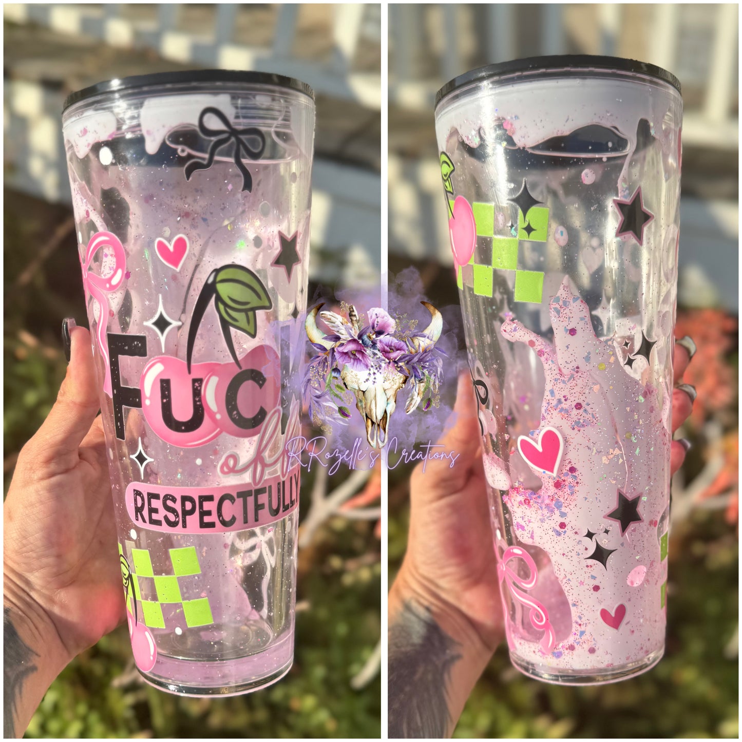 24oz Acrylic Snowglobe with Glitter Lava Drip- F%$! OFF Respectfully