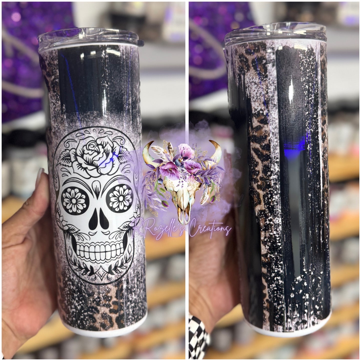Sugar Skull Brush Stroke Sublimation Tumbler