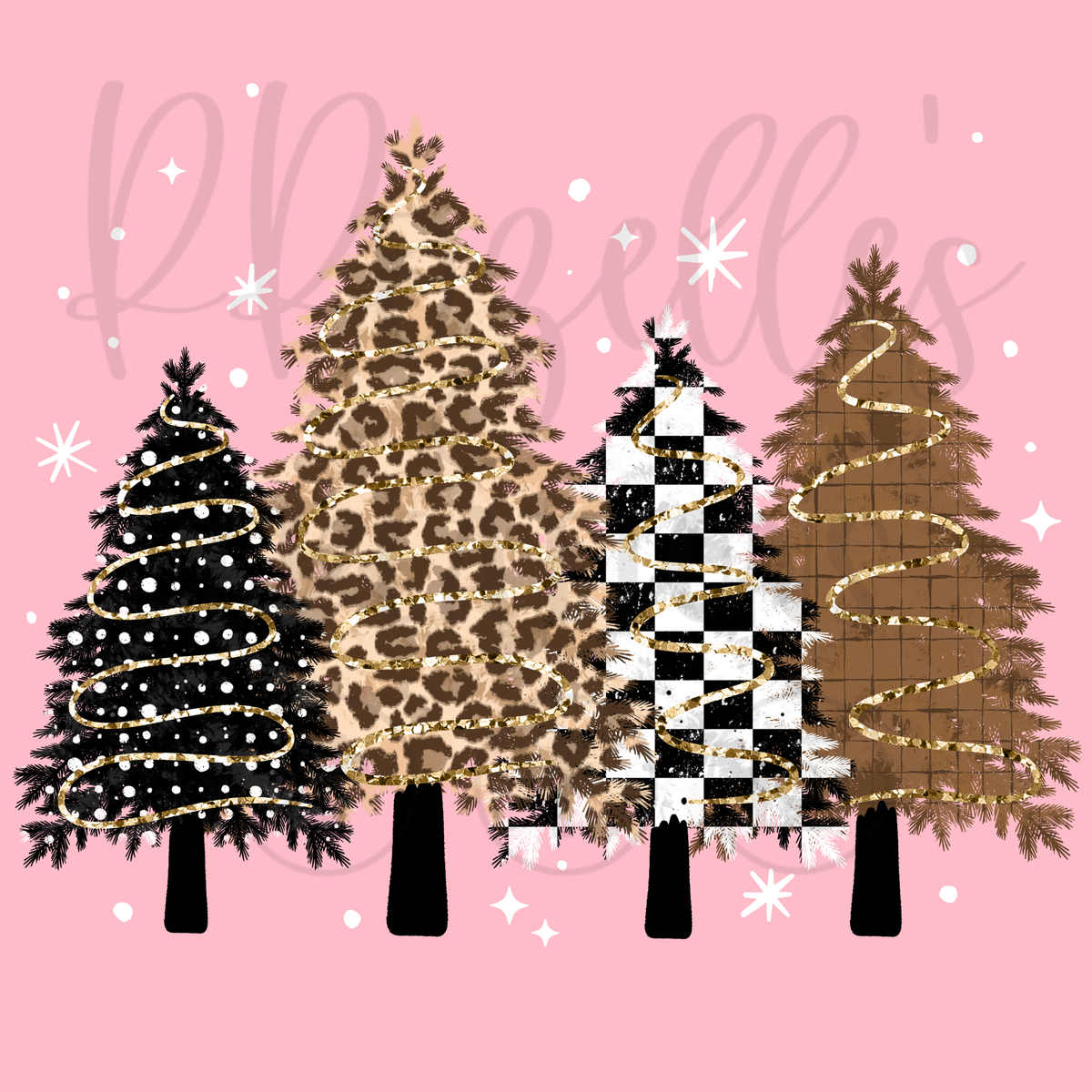 LEOPARD & CHECKERED TREES- WHITE STARS