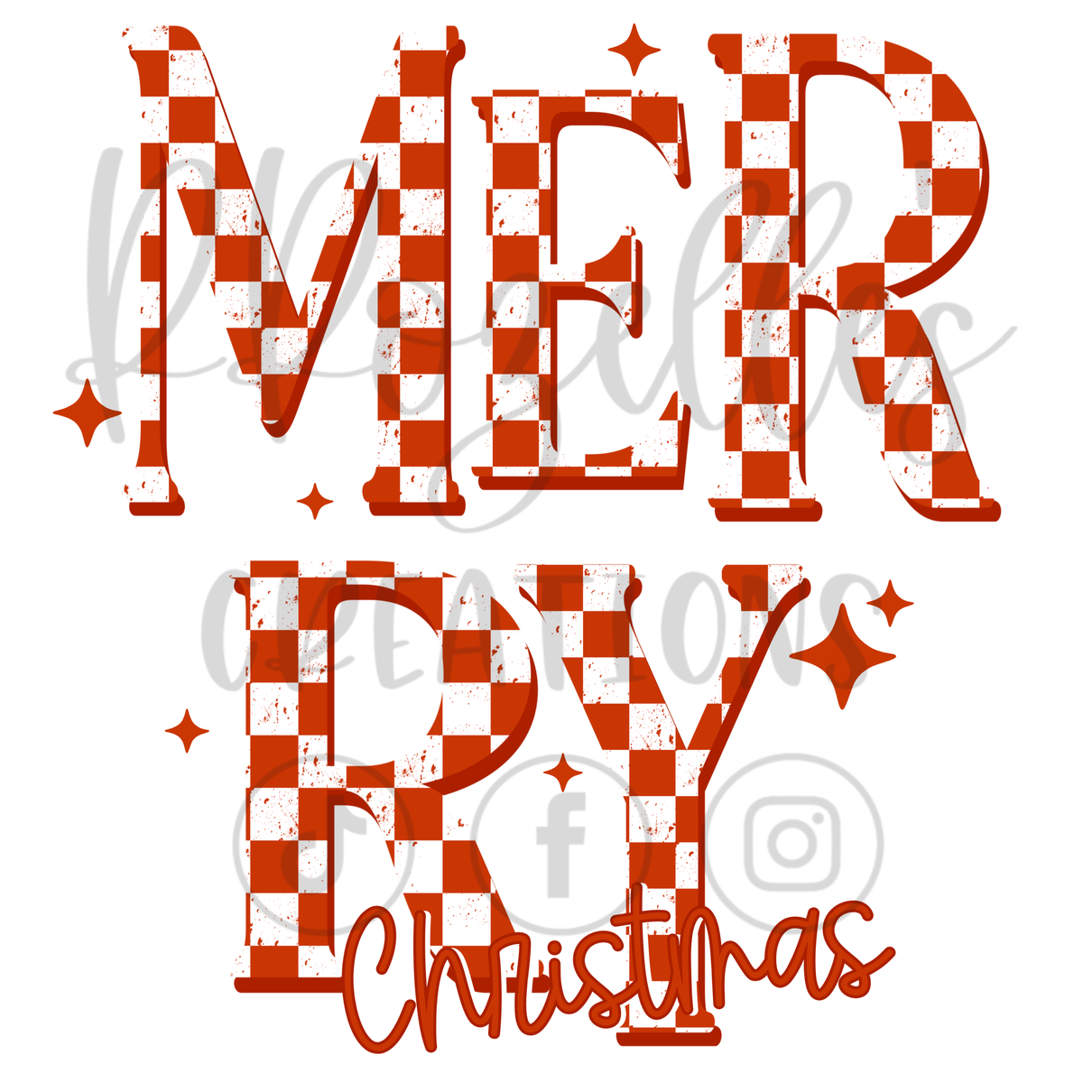MERRY CHRISTMAS- RED/WHITE CHECKERED