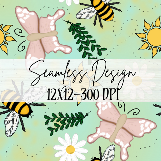 Springtime Seamless-Large Print-Aqua BG