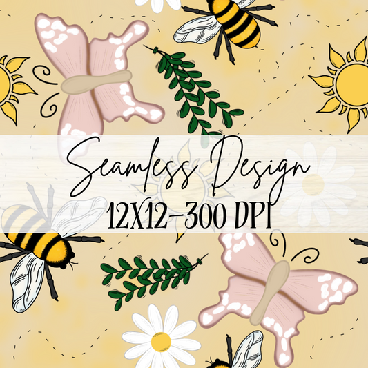 Springtime Seamless- Large Print-Cream BG