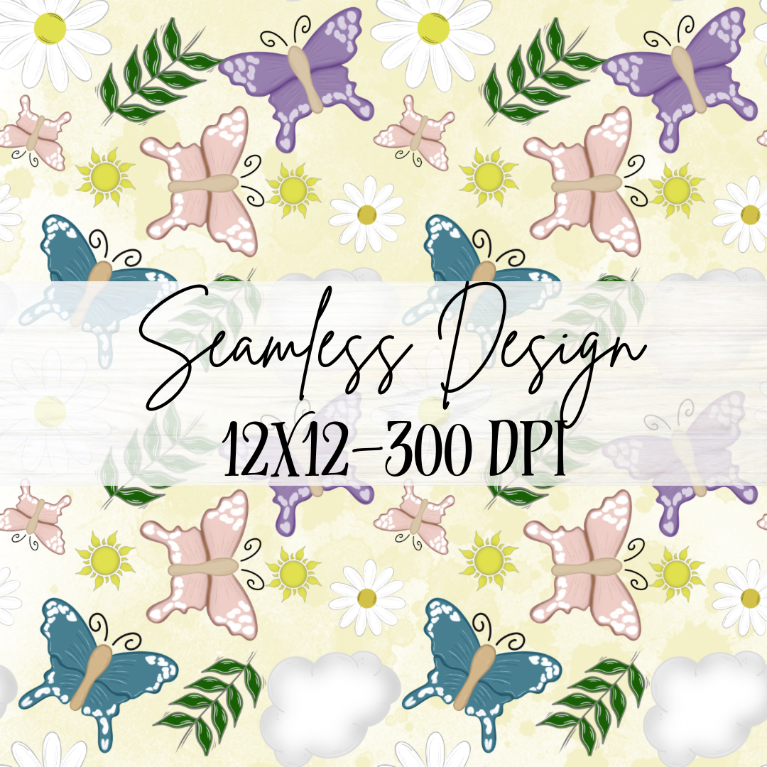 Springy Butterfly Seamless- Small Print-Cream BG