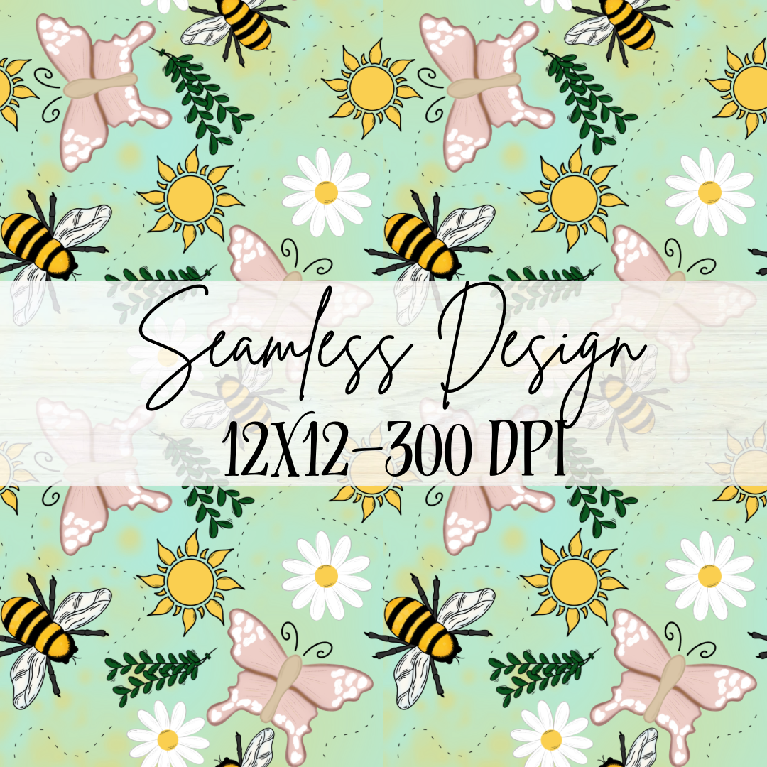 Springtime Seamless- Small Print-Aqua BG