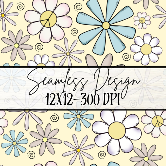 Retro Flowers Yellow Seamless- Large Print