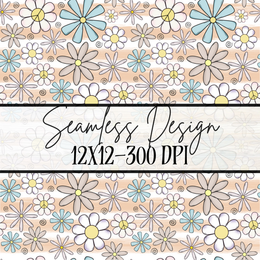 Retro Flowers Brush Seamless- Small Print