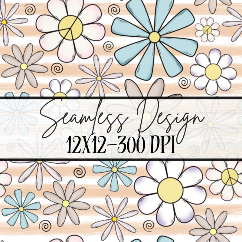 Retro Flowers Brush Seamless- Large Print