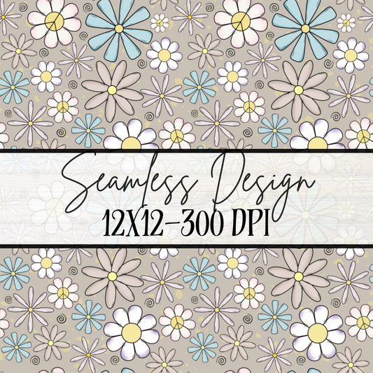 Retro Flowers Gray Seamless- Small Print