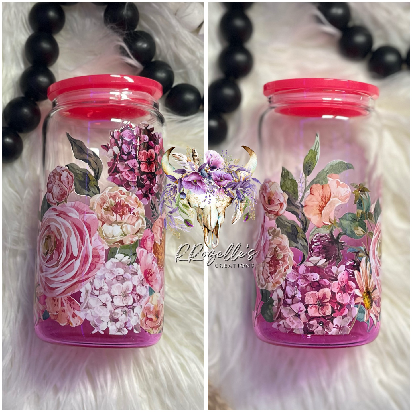 16oz-Pink Ombré Hydrangeas Glass Can