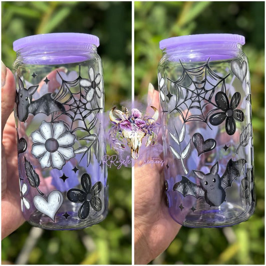 16oz- Lavender Bats Glass Can