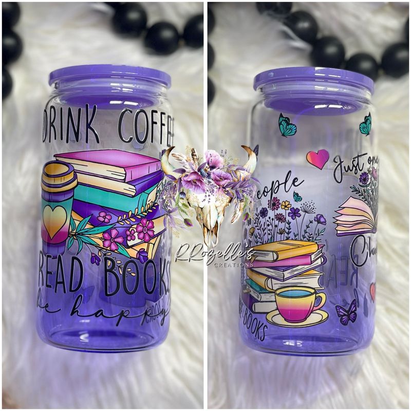 16oz Glass Can- Drink Coffee ☕️ Read Books 📚