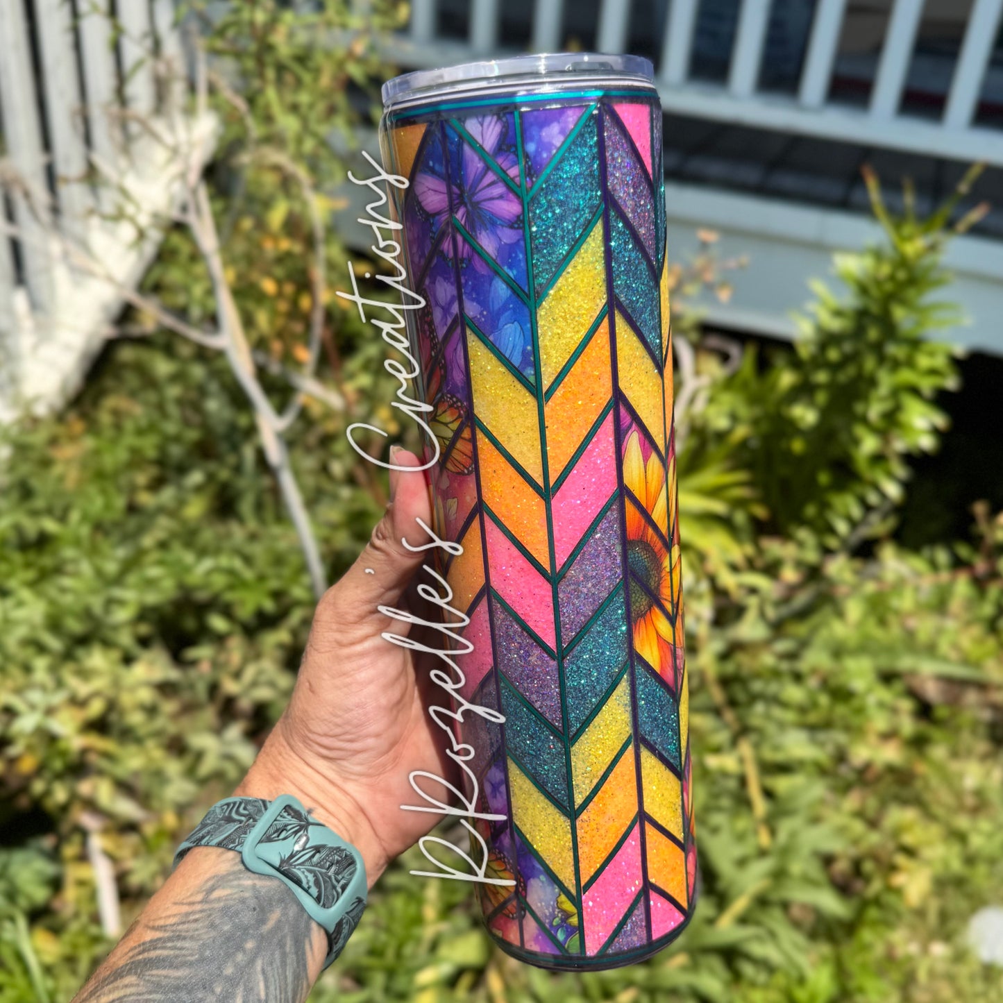 Rainbow Sunflower Stained Glass Tangram