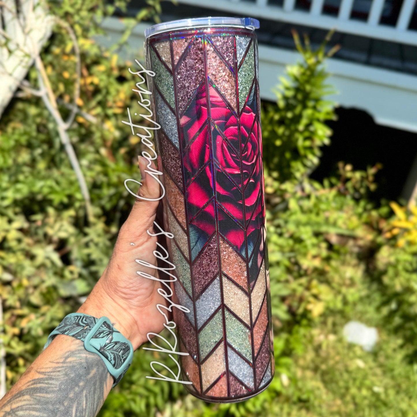 Grunge Floral Skull Stained Glass Tangram