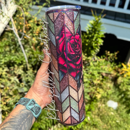 Grunge Floral Skull Stained Glass Tangram
