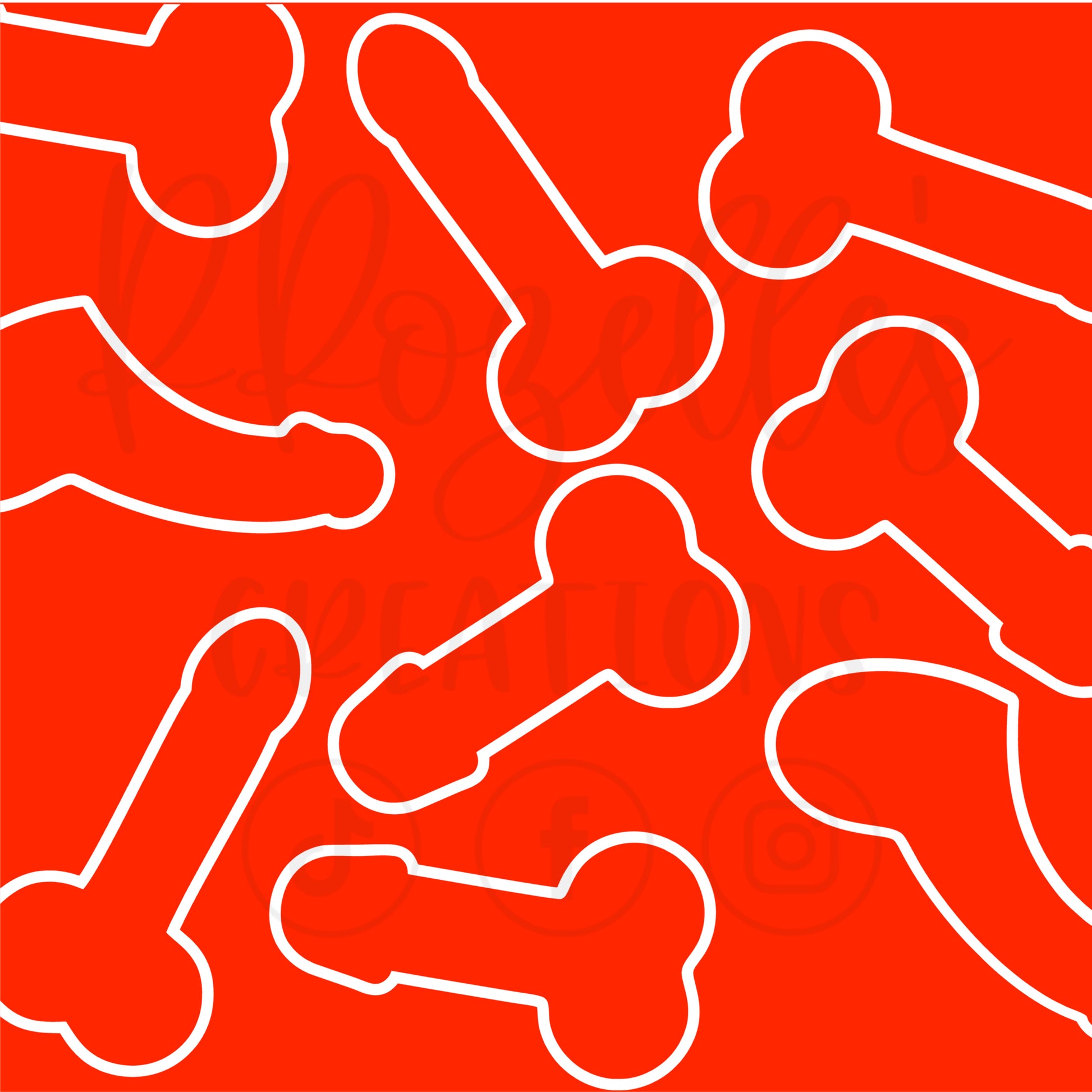 White bone outlines on a red background