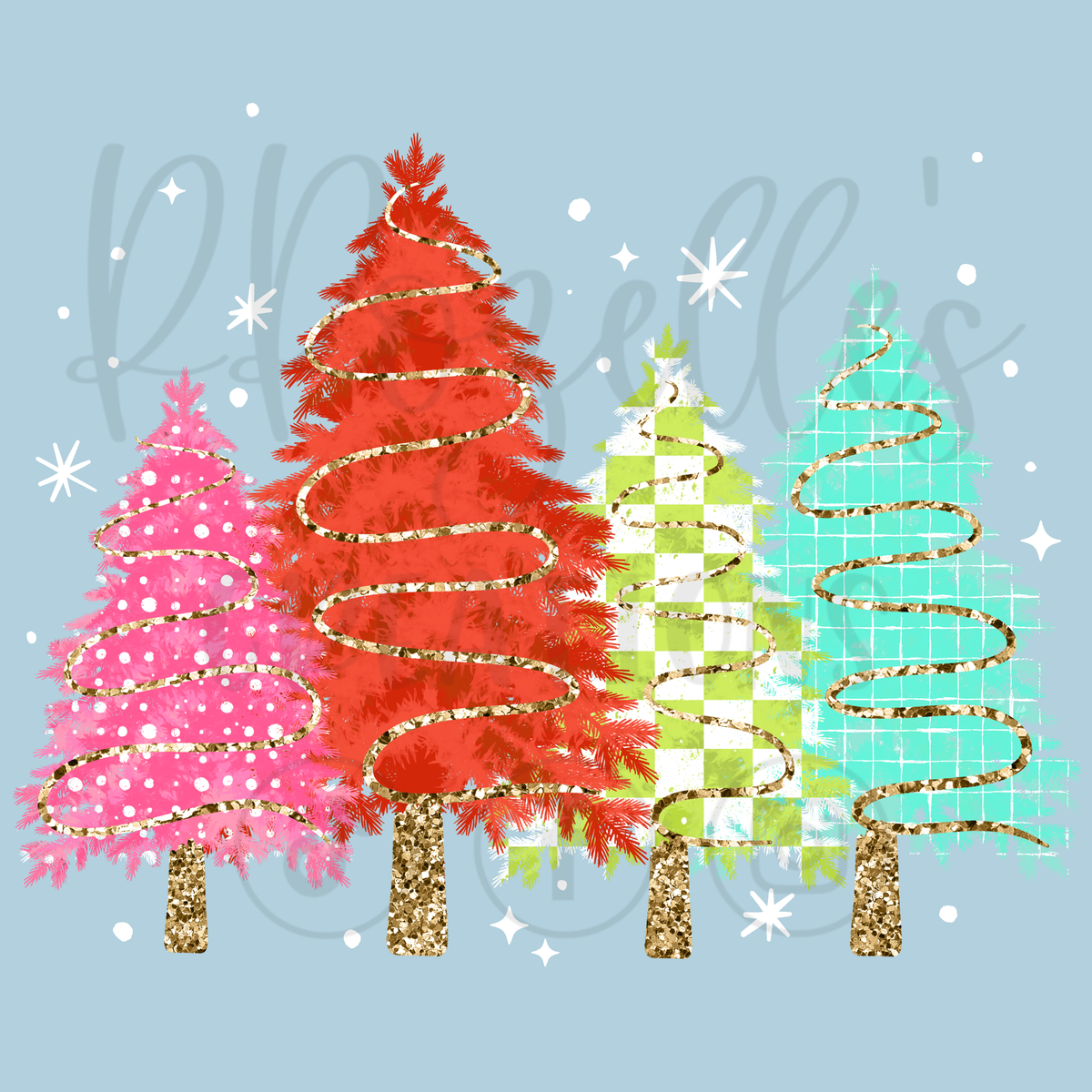 COLORFUL TREES- WHITE STARS