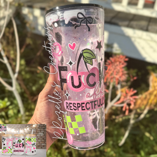 24oz Acrylic Snowglobe with Glitter Lava Drip- F%$! OFF Respectfully