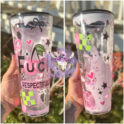 24oz Acrylic Snowglobe with Glitter Lava Drip- F%$! OFF Respectfully