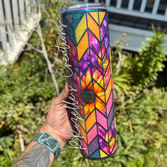 Rainbow Sunflower Stained Glass Tangram