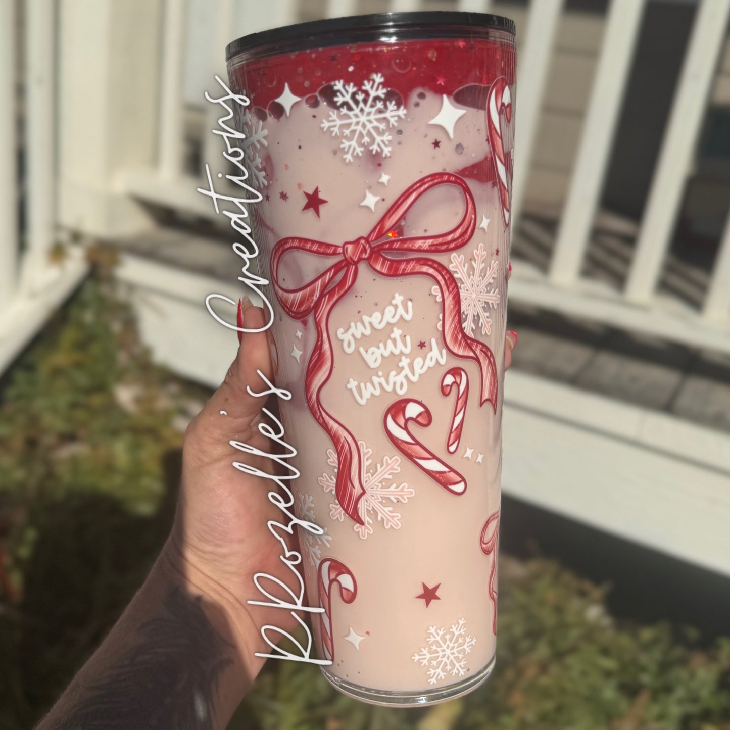 24oz Acrylic Snowglobe with Glitter 2 Color Lava Drip- Sweet But Twisted