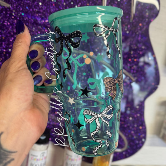 20oz Minty Retro Bows Handled Glass